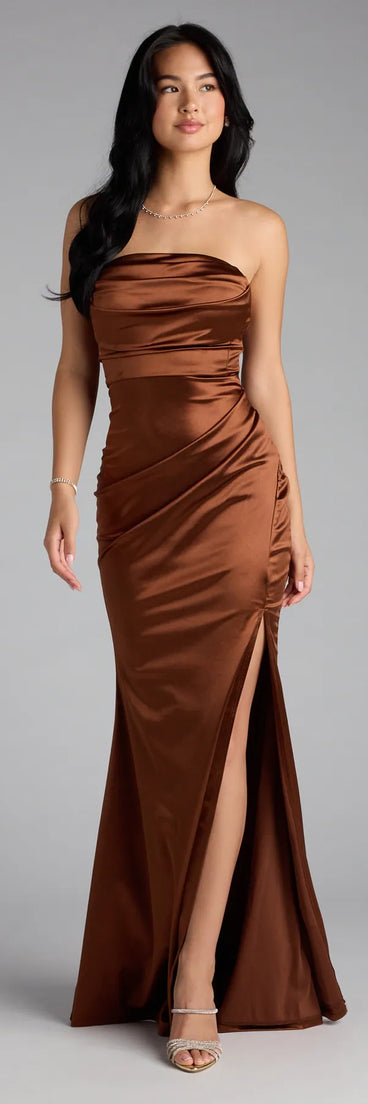 The Elani Satin Mermaid Formal Dress is your new go-to brown dress—effortless, versatile, and made to update your fall style in seconds.