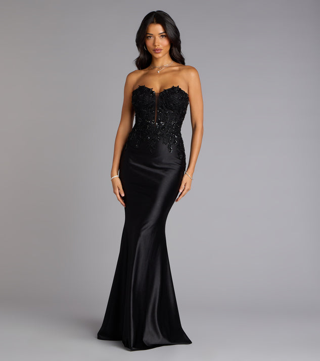 Windsor Valeria Satin Lace Corset Mermaid Formal Dress in Red | Size: M | Knit Fabric/Satin Fabric Windsor Valeria Satin Lace Corset Mermaid Formal Dress in Red | Size: M | Knit Fabric/Satin Fabric