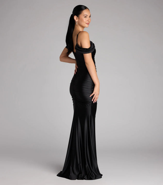 Jelene Cold Shoulder Mermaid Satin Formal Dress