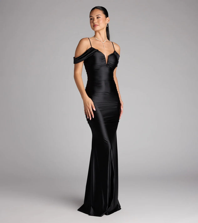 Jelene Cold Shoulder Mermaid Satin Formal Dress