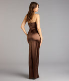 Brianna Satin Strapless High Slit Column Dress