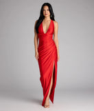A stunning pick for an engagement photoshoot outfit or autumn wedding guest dress, this fall formal dress showcases the Jenn V-Neck Strappy Back Slit Long Formal Dress in red with a graceful silhouette that captures the moment.
