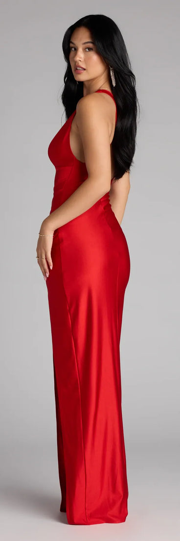 Style your seasonal looks with the Jenn V-Neck Strappy Back Slit Long Formal Dress, a trend-right, red fall dress designed for any plan on your calendar with new and unqiue details.