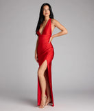 A stunning pick for an engagement photoshoot outfit or autumn wedding guest dress, this fall formal dress showcases the Jenn V-Neck Strappy Back Slit Long Formal Dress in red with a graceful silhouette that captures the moment.