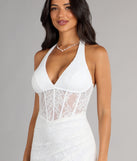 Style your seasonal looks with the Cadie Halter Corset Slit Lace Formal Dress, a trend-right, fall dress designed for any plan on your calendar with new and unqiue details.