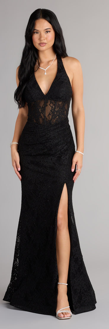 The Cadie Halter Corset Slit Lace Formal Dress is your new go-to Windsor dress—effortless, versatile, and made to update your fall style in seconds.