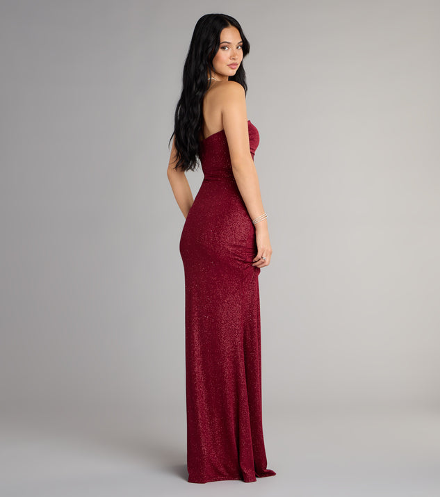 Kaye Strapless Mermaid Slit Glitter Formal Dress