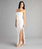 Ellie Ruffled Lace High Slit Formal Dress