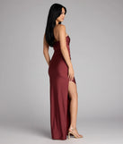 A stunning pick for an engagement photoshoot outfit or autumn wedding guest dress, this fall formal dress showcases the Anisley Strapless High Slit Column Formal Dress in dark marsala with a graceful silhouette that captures the moment.