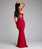 A stunning pick for an engagement photoshoot outfit or autumn wedding guest dress, this fall formal dress showcases the Juliane Strappy Back Mermaid Formal Dress in red with a graceful silhouette that captures the moment.