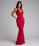 A stunning pick for an engagement photoshoot outfit or autumn wedding guest dress, this fall formal dress showcases the Juliane Strappy Back Mermaid Formal Dress in red with a graceful silhouette that captures the moment.