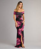Cornelia Off-The-Shoulder Slit Floral Formal Dress