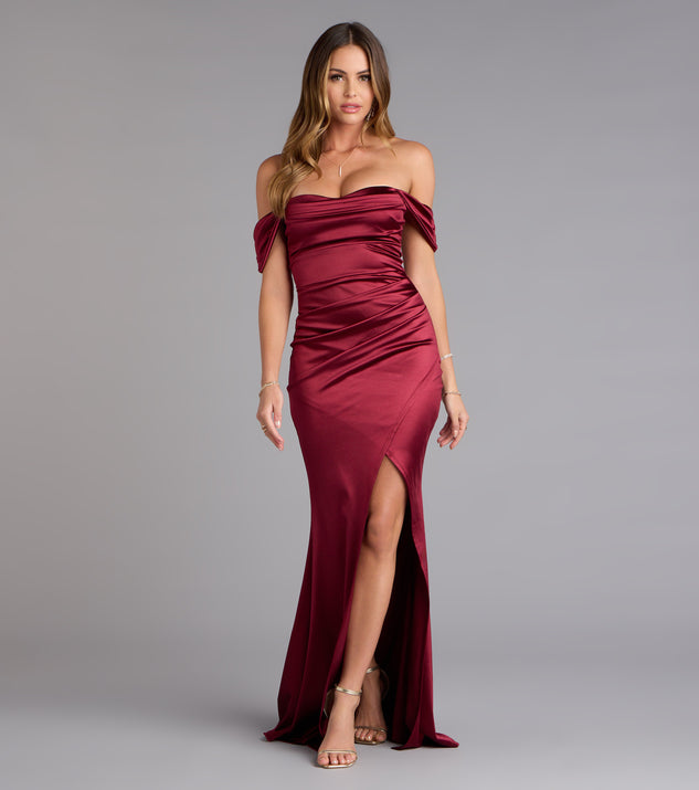 Belinda Off-The-Shoulder Slit Satin Formal Dress | Windsor Belinda Off-The-Shoulder Slit Satin Formal Dress | Windsor
