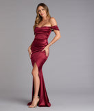 Belinda Off-The-Shoulder Slit Satin Formal Dress