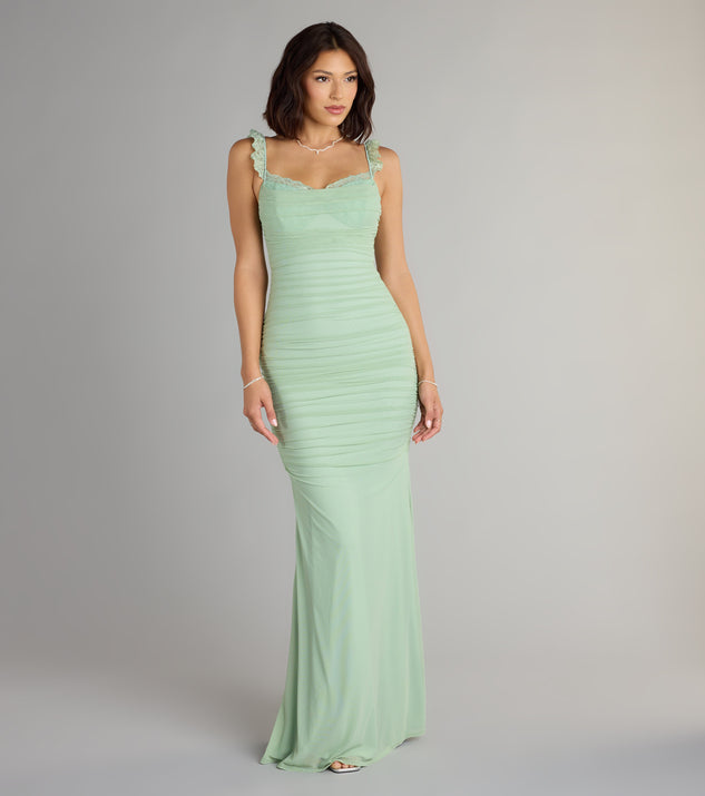 The Morgana Lace-Up Ruched Mermaid Dress is your new go-to Windsor dress—effortless, versatile, and made to update your fall style in seconds.