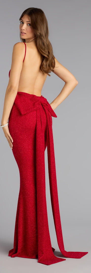 Gwendolyn Glitter Knit Bow-Back Mermaid Dress