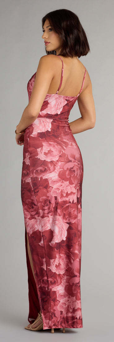 Style your seasonal looks with the Isa Floral Cowl Neck Slit Formal Dress, a trend-right, fall dress designed for any plan on your calendar with new and unqiue details.