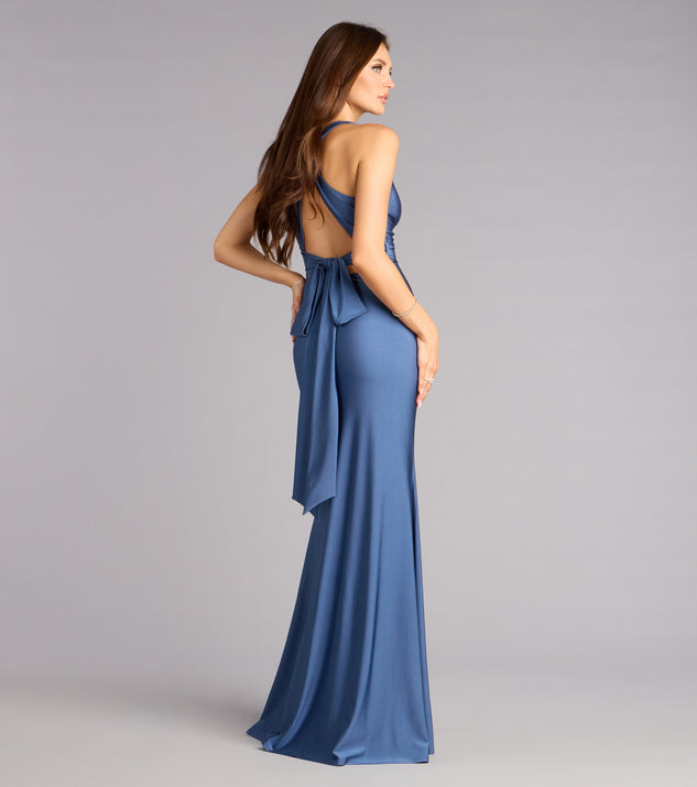 strapless open back dress Adrianne Plunge Bow Mermaid Formal Dress