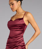 Jane Cowl Neck Slit Satin Formal Column Dress