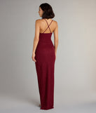 Feel ready for every dance floor moment or feed-worthy reel in the Amirah Formal Glitter Cowl Neck Column Dress, a homecoming dress designed to own your moment.