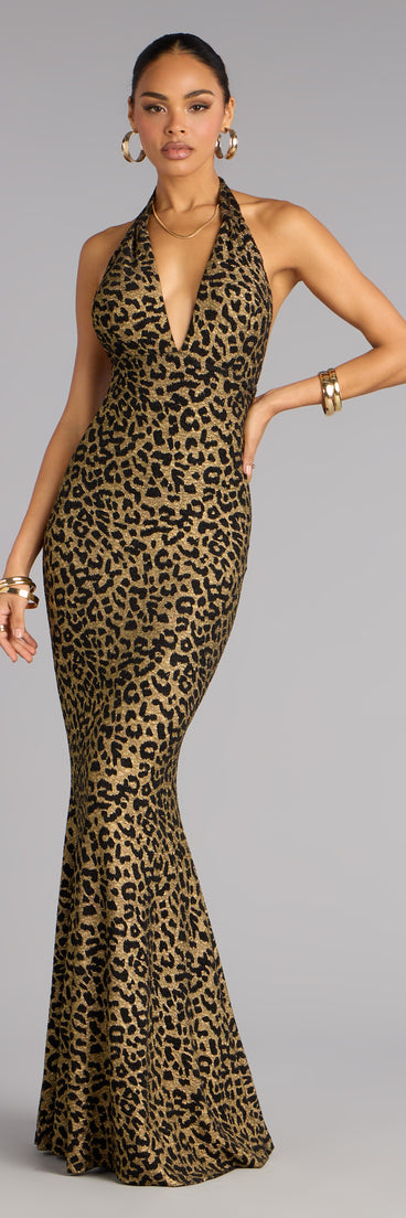 Diana Glitter Leopard Mermaid Formal Dress