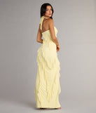 Blake Mesh Halter Slit Ruffle Formal Dress