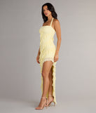 Blake Mesh Halter Slit Ruffle Formal Dress