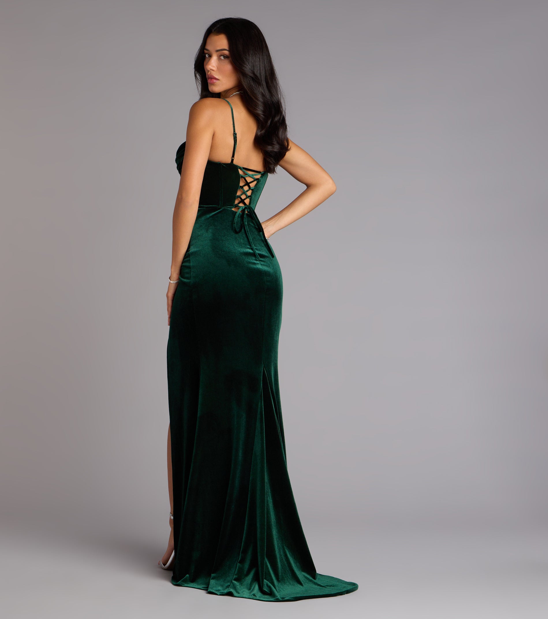 Helga Velvet Lace-Up Slit Mermaid Dress | Windsor