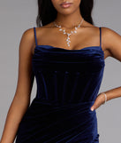 Saylor Velvet Lace-Up Slit Mermaid Formal Dress