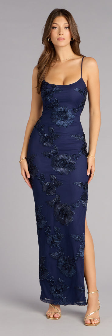 Leona Floral Mesh High Slit Column Dress