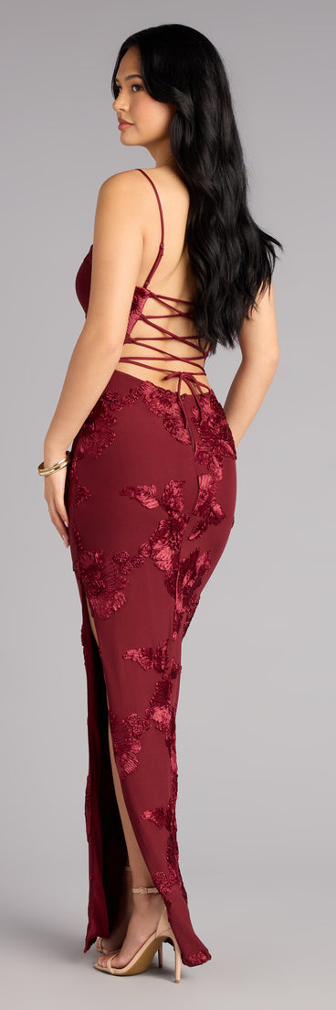 Leona Floral Mesh High Slit Column Dress