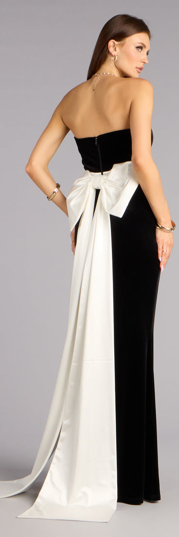 Elowyn Velvet Satin Bow Formal Dress
