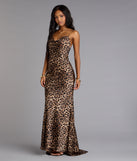 Angelina Leopard Print Satin Mermaid Dress