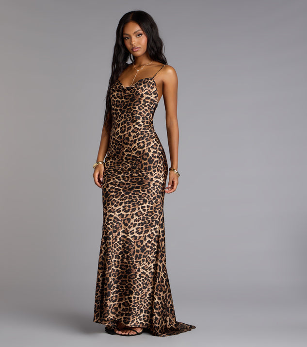 leopard print evening dress Angelina Satin Mermaid 1950s Dresses Style Delicate ruffles and appliques $1501 - $2000 Color:Ivory/Lilac