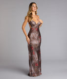 Adaline Floral Satin Open Back Formal Dress