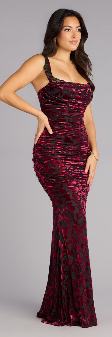 Clara Velvet Mesh Lace-Up Formal Dress