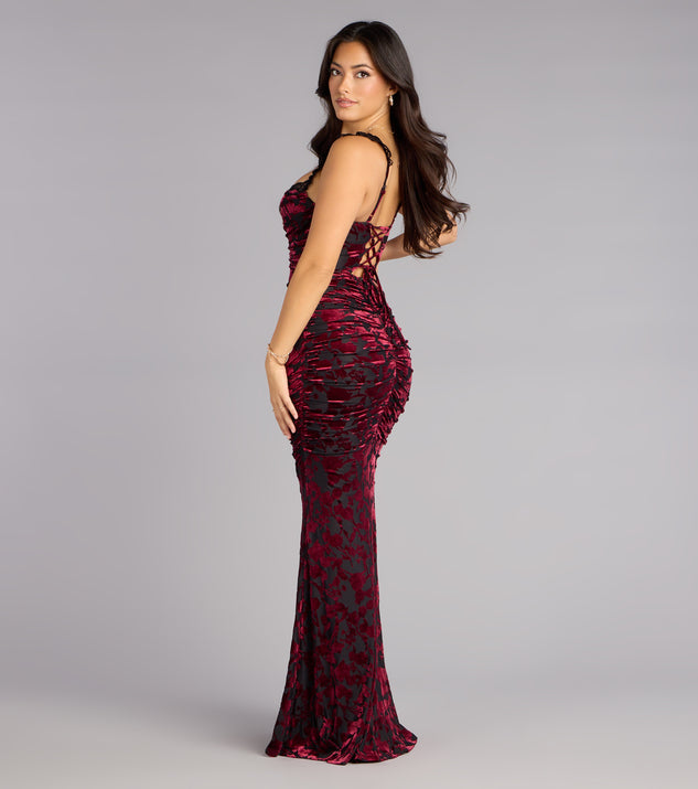 Clara Velvet Mesh Lace-Up Formal Dress