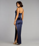 Alessia Satin Cowl Neck Slit Formal Dress