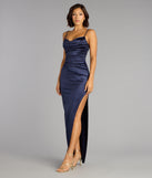 Alessia Satin Cowl Neck Slit Formal Dress