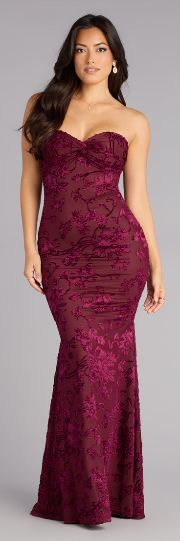 Kathy Velvet Flocked Mermaid Formal Dress