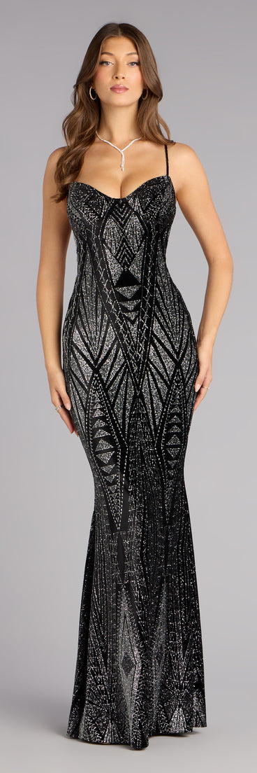 Barbra Glitter Velvet Lace-Up Formal Dress