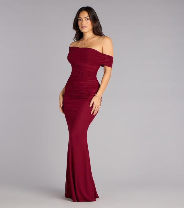 Ashlynn Off-Shoulder Mermaid Formal Dress in Denim | Size: XL | Knit Fabric/Mesh Fabric/Mesh Fabric | Windsor Ashlynn Off-Shoulder Mermaid Formal Dress in Denim | Size: XL | Knit Fabric/Mesh Fabric/Mesh Fabric | Windsor
