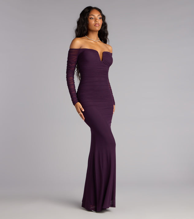 deyna formal mesh off the shoulder long dress Marla Mesh Off-The-Shoulder Formal Dress