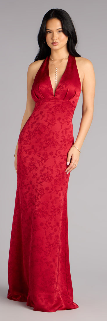 Celebrate in style with the Adelle Satin Halter A-Line Formal Dress, a red holiday dresses standout that brings bold, festive flair and a party-ready look.