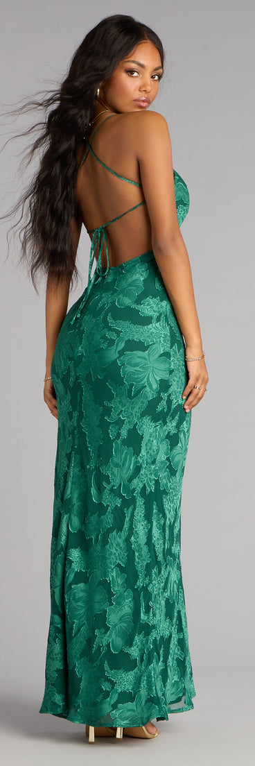 Enya Floral Mesh Lace-Up Formal Dress