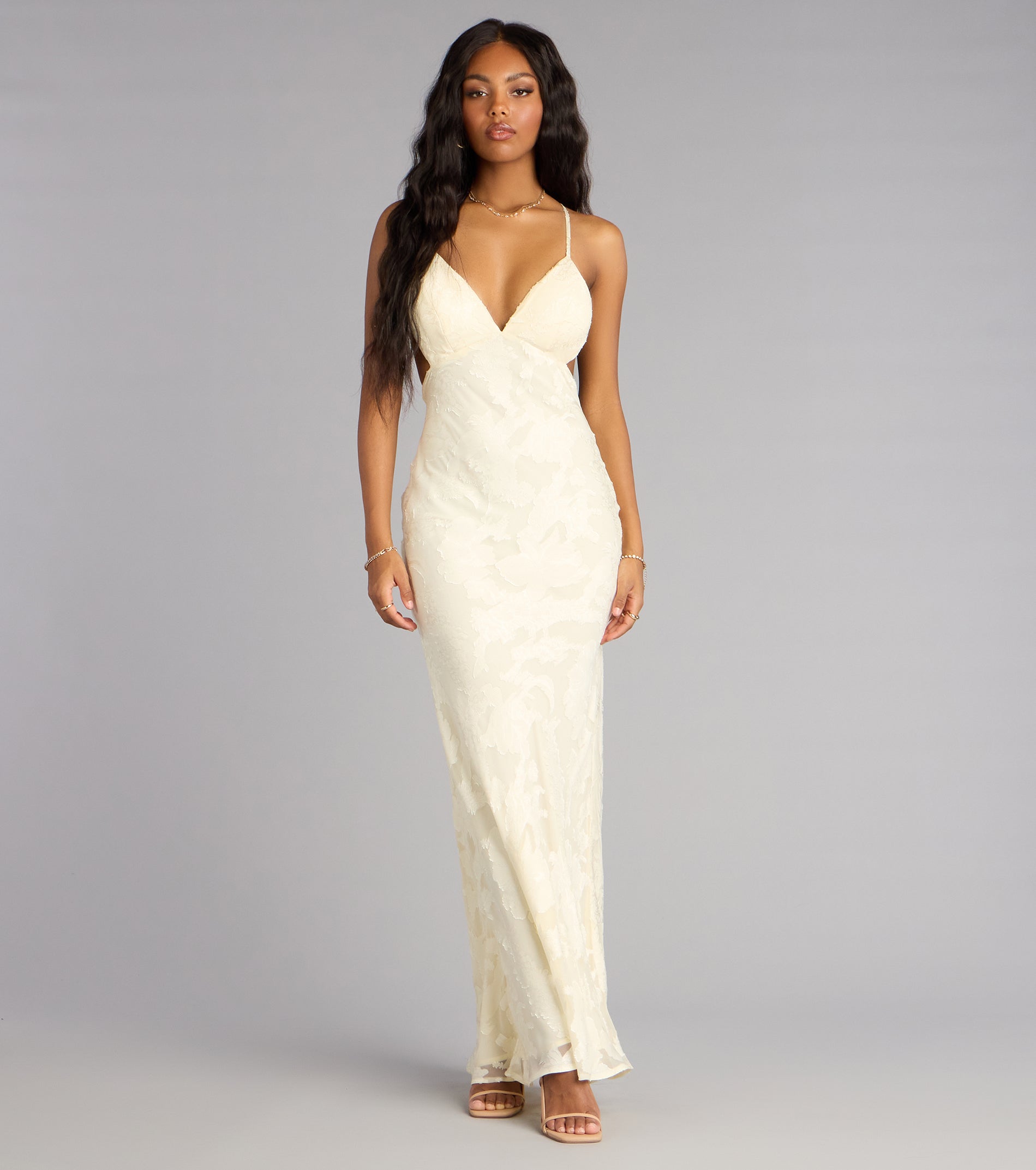 Enya Floral Mesh Lace-Up Formal Dress | Windsor