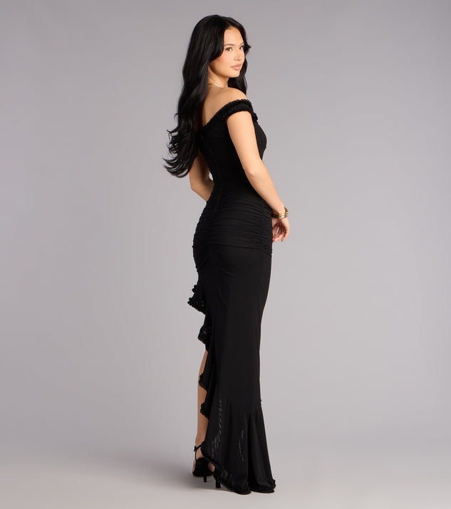 Mandy Mesh Off-The-Shoulder Formal Dress
