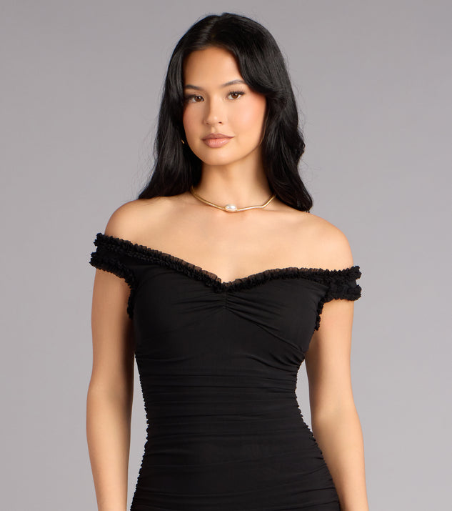 mandy off shoulder mini dress Mandy Mesh Off-The-Shoulder Formal Dress