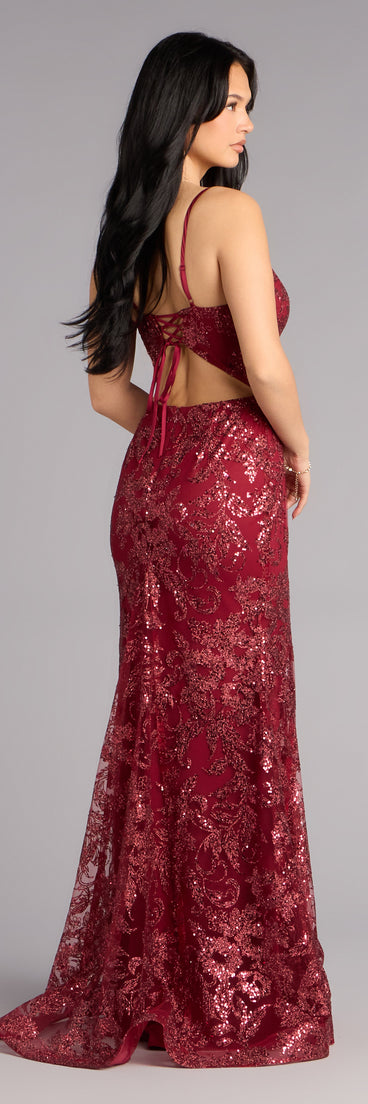 Myra Glitter Sequin Floral Mesh Mermaid Dress