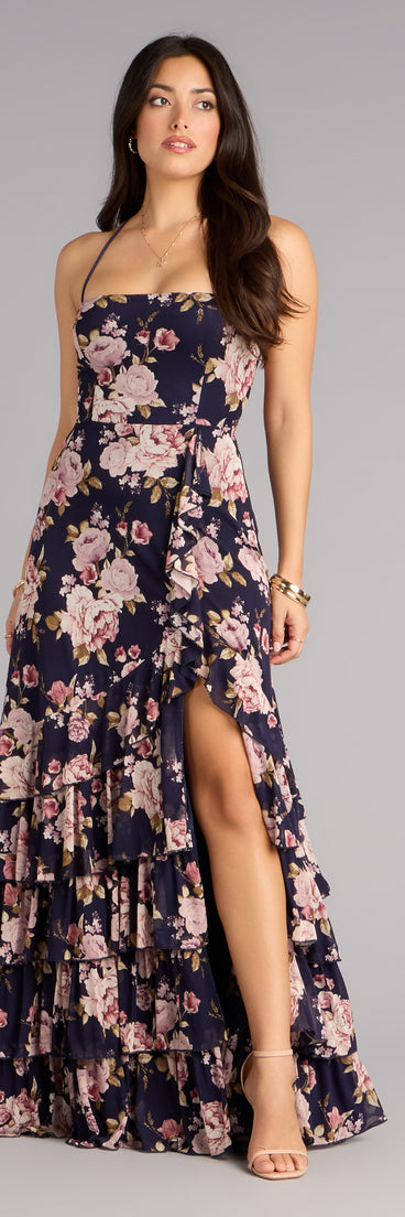 Brooke Floral A-Line Lace-Up Formal Dress